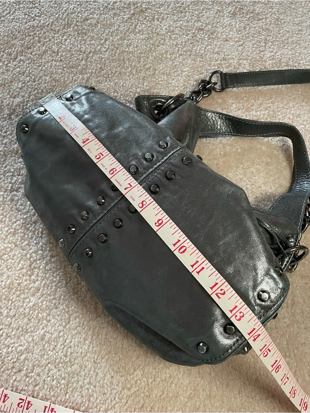 Michael Kors Camden Grommet Leather Hobo Bag Gunmetal Metallic Gray